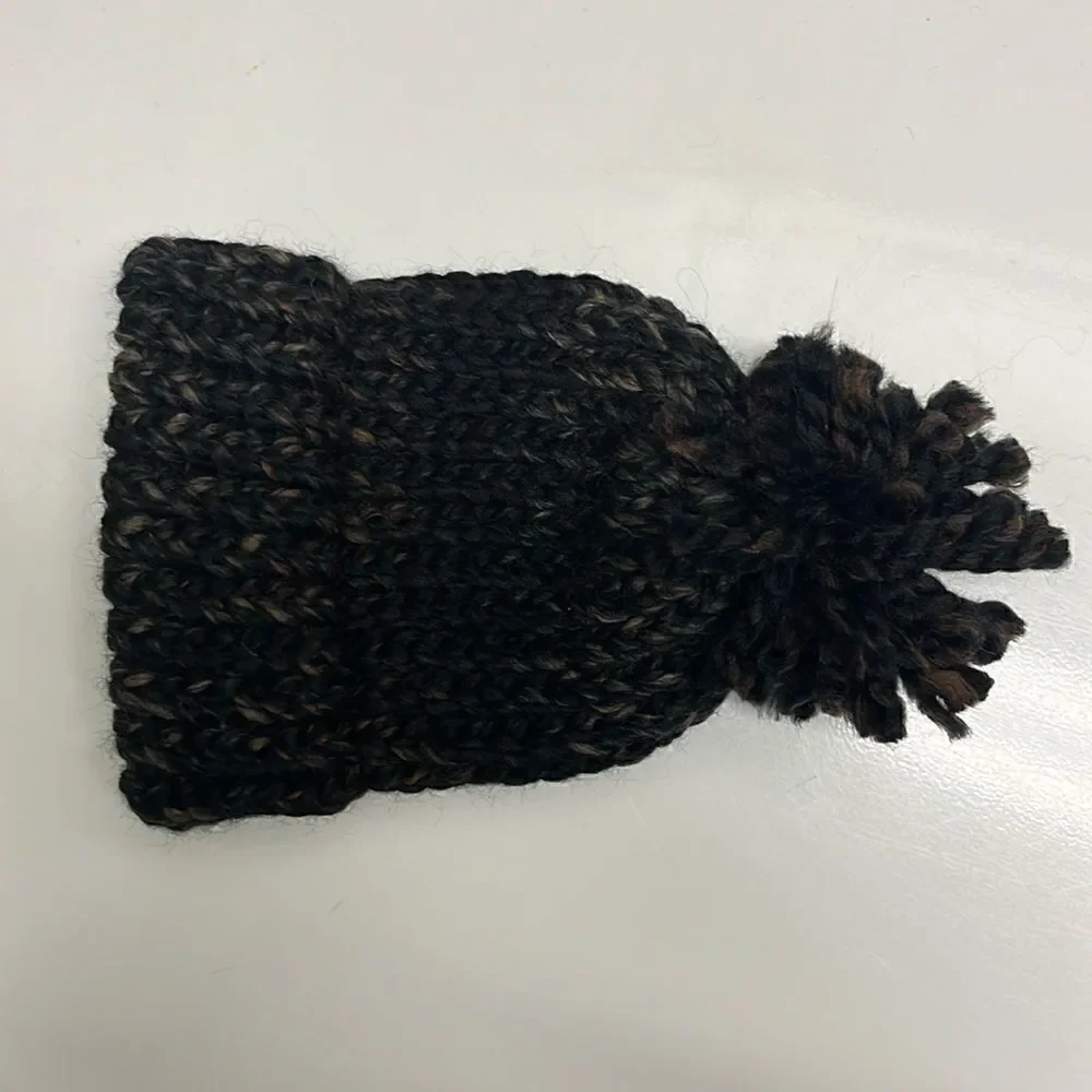 Homemade Wool and Acrylic Knitted Black & Brown Marbled Winter Hat- Chid/Small